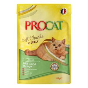 Procat Wet Food Chunks with Cod & Shrimps in Jelly for Adult Cats, 100 g