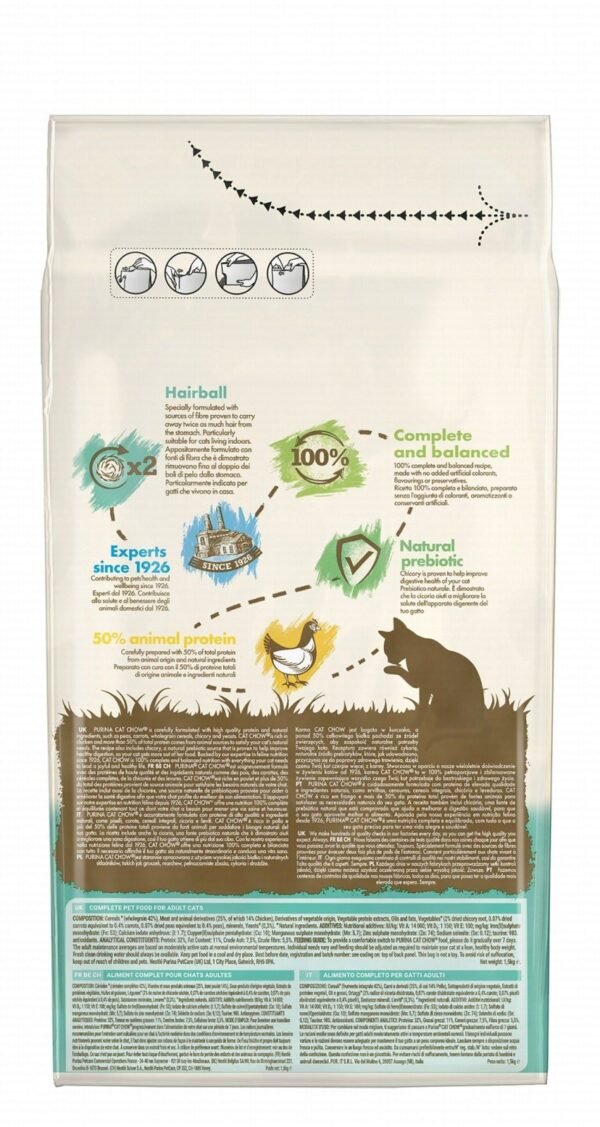 Purina Cat Chow Hairball Control Dry Food with Chicken for Adult Cats, 1.5 kg