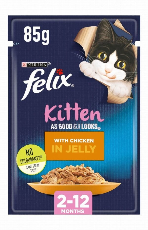 Purina Felix As Good As It Looks Wet Food with Chicken in Jelly for Kittens, 85 g