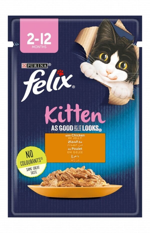 Purina Felix As Good As It Looks Wet Food with Chicken in Jelly for Kittens, 85 g
