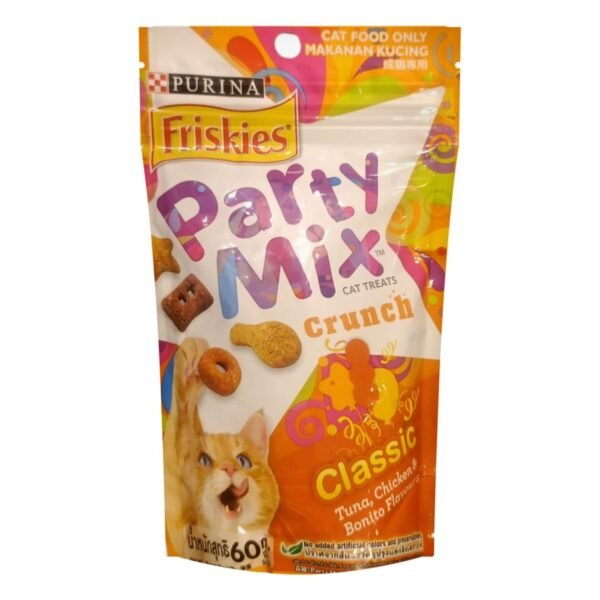 Purina Friskies Party Mix Classic Crunch Cat Treats Tuna, Chicken & Bonito Flavor, 60 g