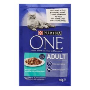 Purina One Wet Food Mini Ocean Fish Fillets & Green Beans in Gravy for Adult Cats, 85 g