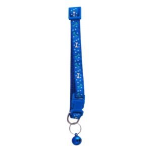 Saas Small Blue Bone Print Cat Collar with Bell (19-32x1cm)