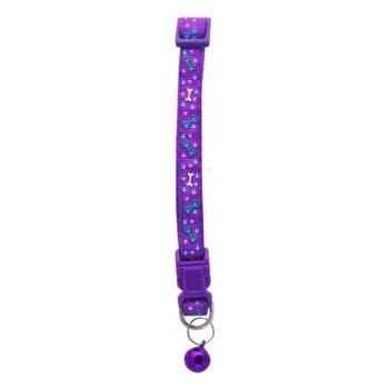 Saas Small Purple Bone Print Cat Collar with Bell (19-32x1cm)