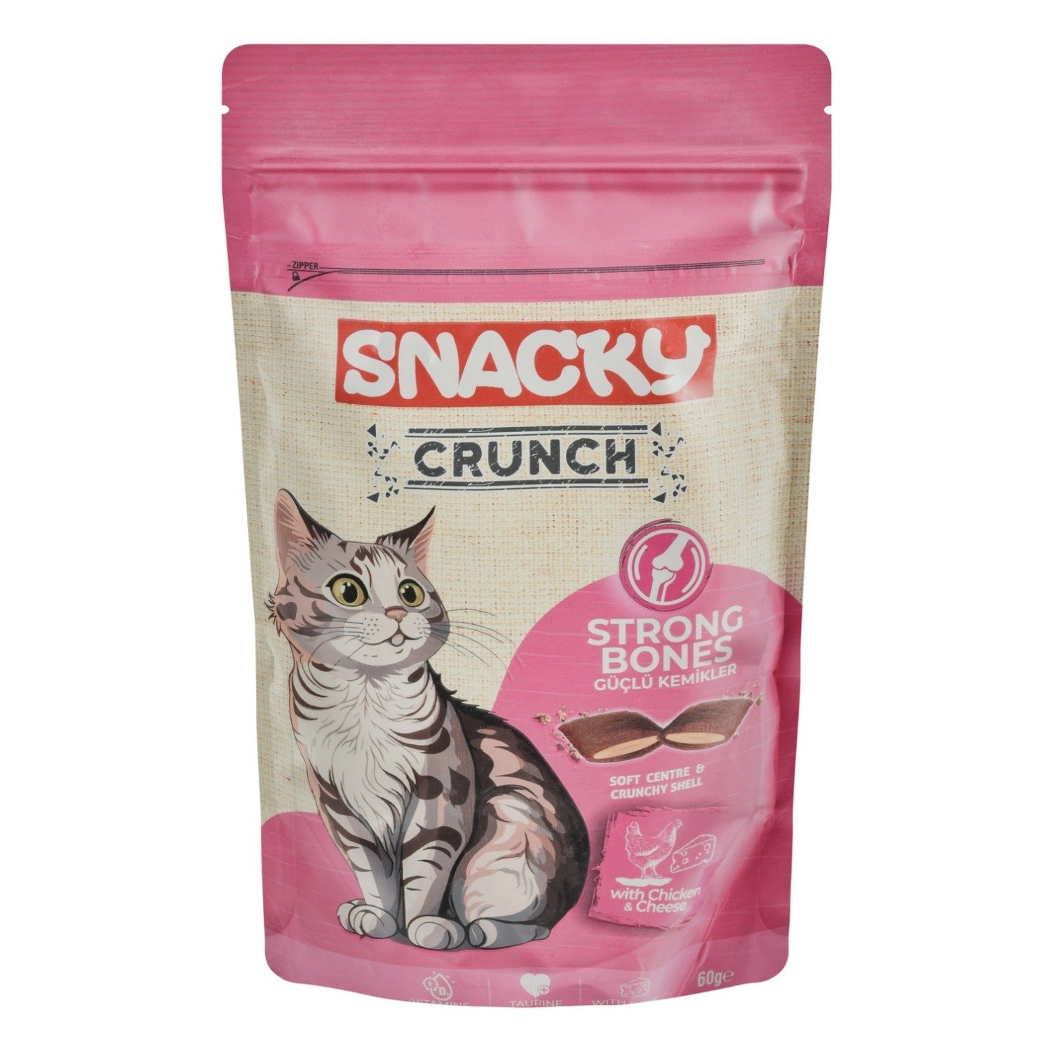 Snacky Crunch Strong Bones Cat Treats with Chicken & Cheese for Adult Cats, 60 g