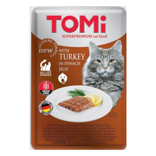 Tomi Wet Cat Food with Turkey & Spinach in Jelly, 100 g