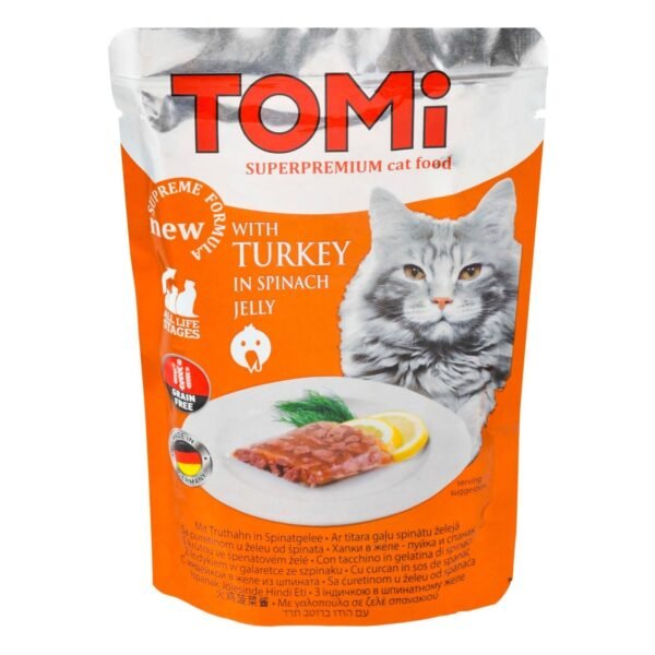 Tomi Wet Cat Food with Turkey & Spinach in Jelly, 100 g