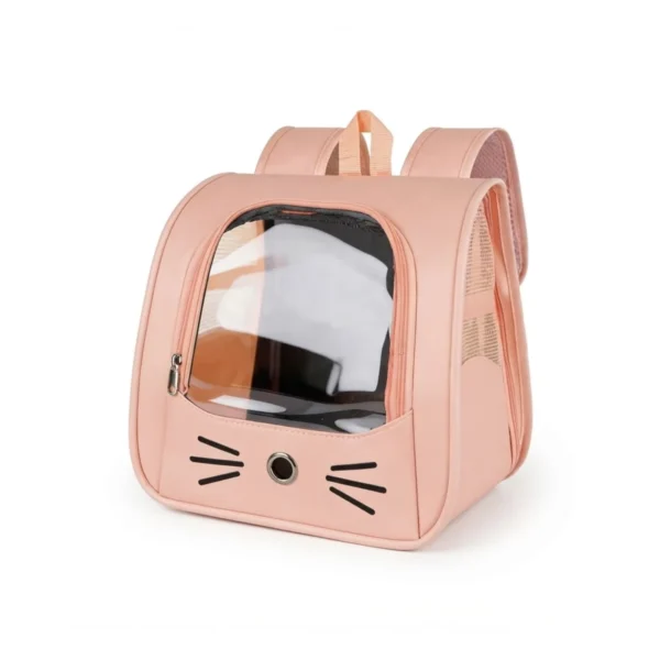 Transparent Window Pet Carrier Backpack Cute Cat Face Design Travel Bag 35 × 25 × 35 cm Pink