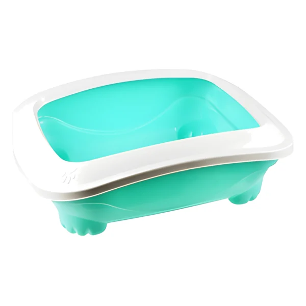 Turquoise & White Cat Litter Tray with Rim (44x36x12cm)