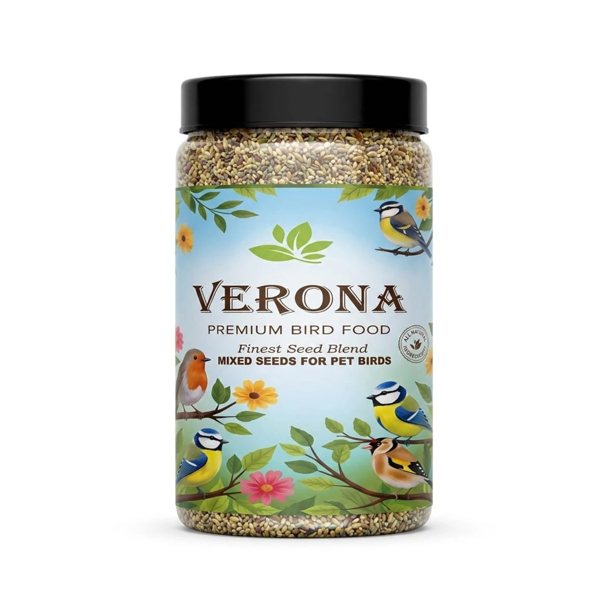 Verona Premium Bird Food Jar Natural Mixed Seed Blend for Pet Birds and Canaries 900g