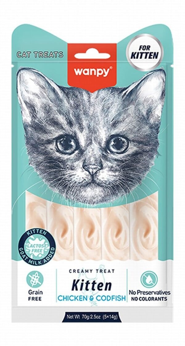 Wanpy Creamy Cat Treat with Chicken & Codfish for Kittens - preservatives free, colorants free, grain free, 70 g