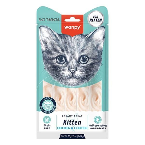 Wanpy Creamy Cat Treat with Chicken & Codfish for Kittens - preservatives free, colorants free, grain free, 70 g
