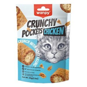Wanpy Crunchy Pockets Cat Treats with Chicken - artificial preservatives free, artificial colorants free, 60 g