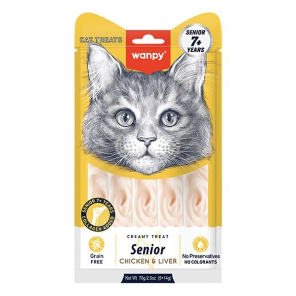 Wanpy Senior Creamy Cat Treats with Chicken & Liver (Grain Free), preservatives free, colorants free, 70 g