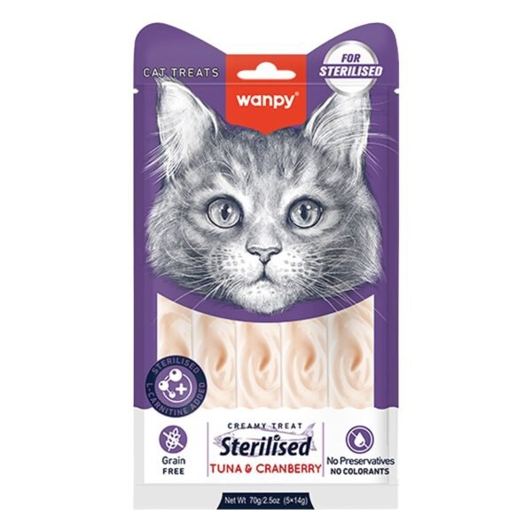 Wanpy Sterilized Creamy Cat Treat with Tuna & Cranberries, 5 x 14 g