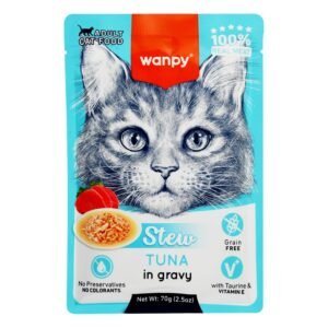 Wanpy Stew Wet Cat Food with Tuna in Gravy for Adult Cats (Grain Free), preservatives free, colorants free, 70 g