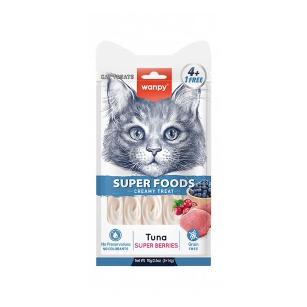 Wanpy Super Foods Creamy Treats with Tuna & Super Berries (4+1 Free), 5 x 14 g