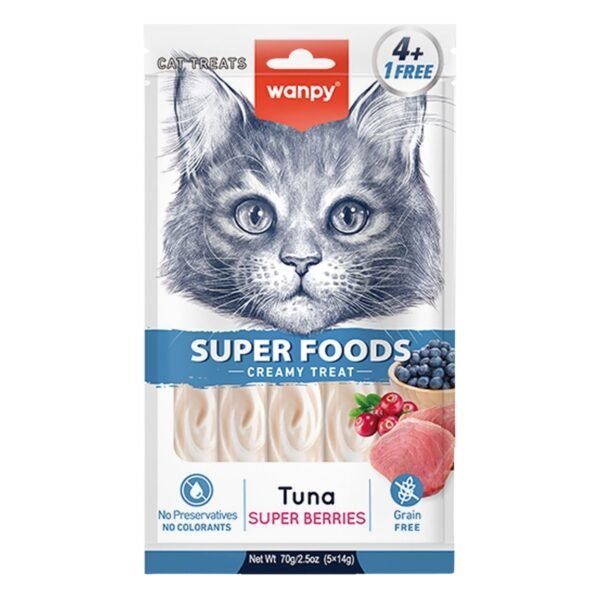 Wanpy Super Foods Creamy Treats with Tuna & Super Berries (4+1 Free), 5 x 14 g