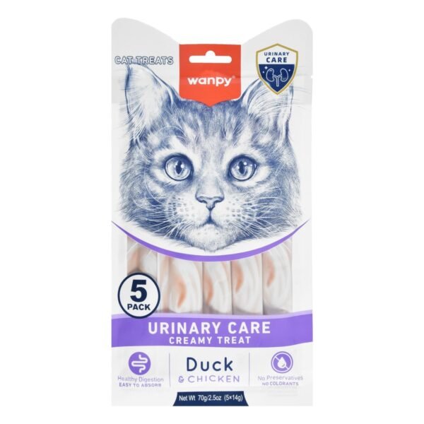 Wanpy Urinary Care Creamy Cat Treats with Chicken & Duck, 5 x 14 g