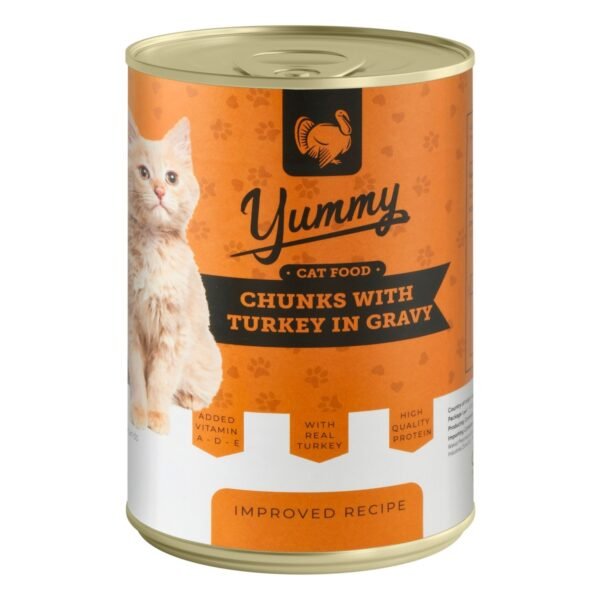 Yummy Wet Cat Food Chunks with Turkey in Gravy, 400 g
